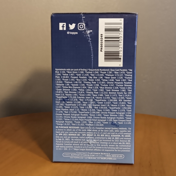 Topps Bowman 2021 Baseball Blaster Box - 72 cards/box - Picture 4 of 4